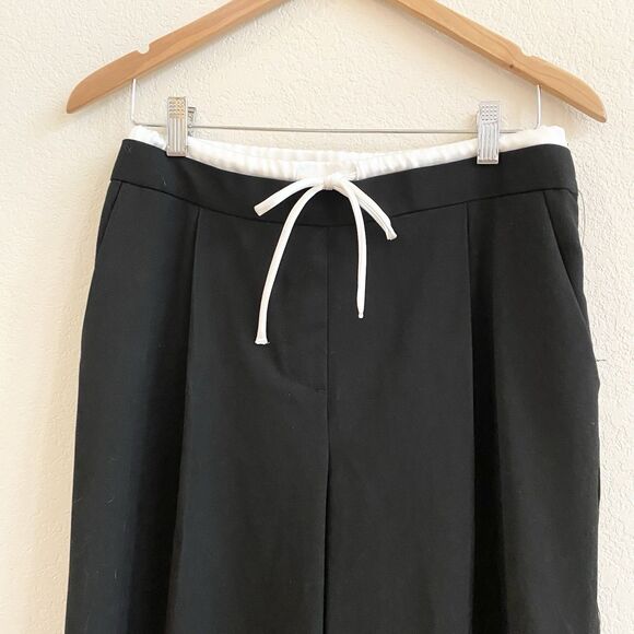Zara Double Waisted Wide Leg Side Zip Black Drawstring Pants Size Medium - Picture 2 of 12